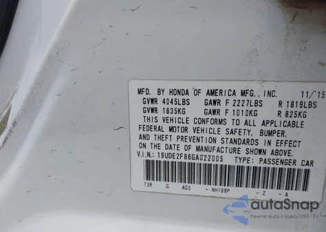 2016 Acura Ilx Premium A-Spec Packages/Technology Plus A-Spec Packages from USA, damaged, VIN 19UDE2F86GA022005